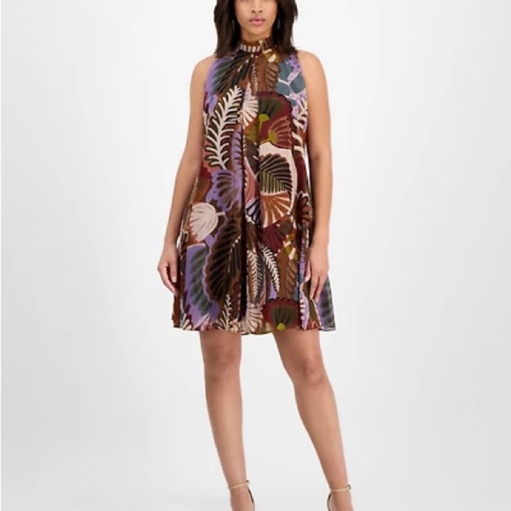 Signature by Robbie Bee Vibrant Leaf Print Mini Dress